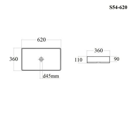 Раковина из сантехнического фарфора Bond Cube S54-620 60х40 накладная цвет белый без отверстий под смеситель