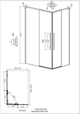 Душевой уголок Grossman Galaxy 300.K33.01.70R11L.10.02 110х70 стекло шиншилла профиль хром без поддона