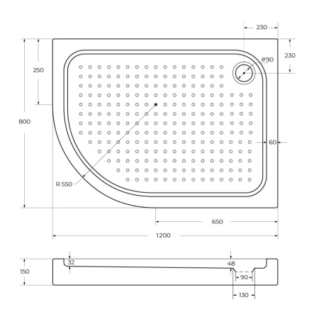 Душевой поддон BelBagno TRAY-BB-RH-120/80-550-15-W-R 120х80 акрил белый с ножками