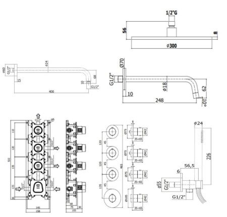 Душевая система Paffoni Modular Box KITMB019NO046KING встраиваемая в стену
