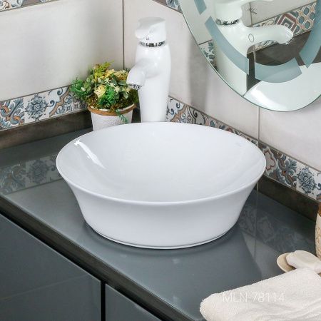 Раковина из сантехнического фарфора Melana 78114-805 40х40 накладная цвет белый без отверстий под смеситель