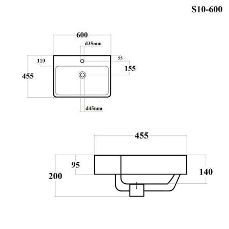 Раковина из сантехнического фарфора Bond Cube S10-600 60х50 встраиваемая цвет белый 1 отверстие под смеситель