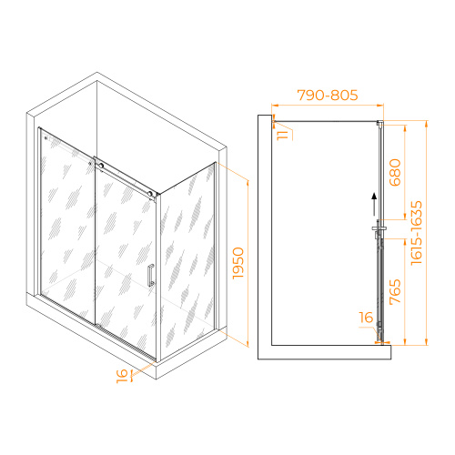 Душевой уголок RGW Tornado 02074468-11 160х80 стекло прозрачное профиль хром глянцевый без поддона - фото 2
