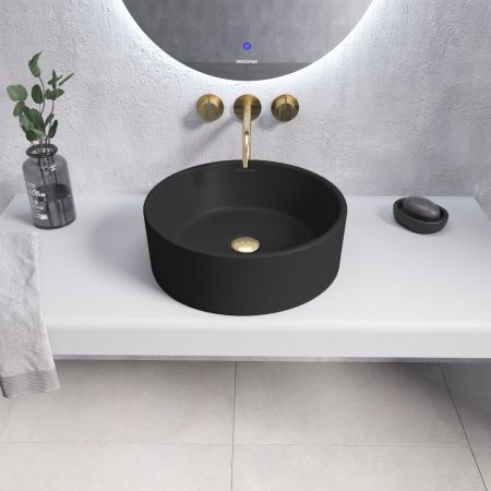 Раковина из сантехнического фаянса Grossman Color GR-3013BM 40х40 накладная цвет черный без отверстий под смеситель