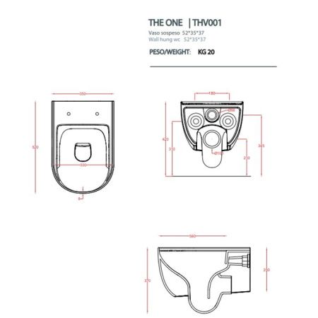 Чаша унитаза подвесная Artceram THE ONE THV001 01 00 цвет белый без сиденья безободковая душевой смыв