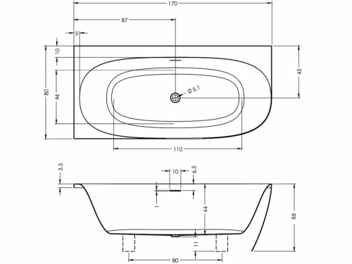 Ванна акриловая Riho OMEGA CORNER B097001005 170х80 пристенная асимметричная - фото 3