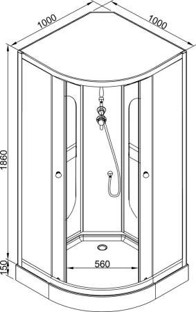 Душевая кабина AvaCan L901N 100х100 четверть круга без крыши ориентация универсальная