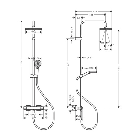 Душевая стойка Hansgrohe Vernis Shape 26097000 настенная цвет хром с термостатом