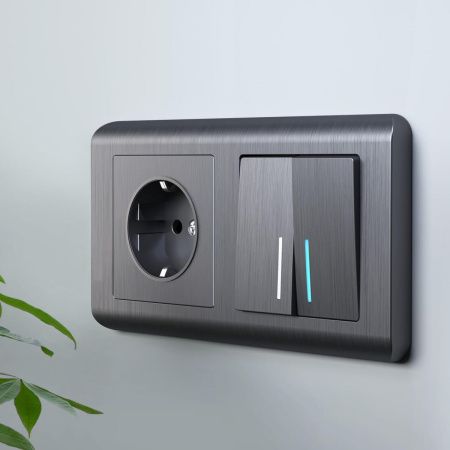Выключатель двухклавишный проходной с подсветкой Werkel Графит рифленый 4690389158490
