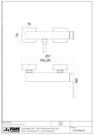 Смеситель Fiore Kube 100CR8542 настенный хром