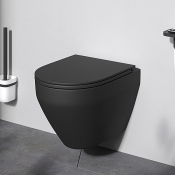 Унитаз подвесной Am.Pm Spirit V2.0 C701700MBSC черный матовый с сиденьем микролифт безободковый каскадный смыв