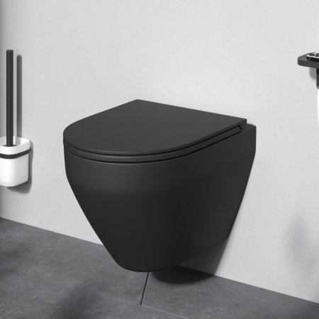 Унитаз подвесной Am.Pm Spirit V2.0 C701700MBSC черный матовый с сиденьем микролифт безободковый каскадный смыв
