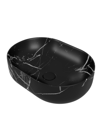 Раковина из сантехнического фарфора Teymi Solli T50387 49х35 накладная цвет черный мрамор без отверстий под смеситель