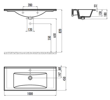 Раковина из сантехнического фарфора Creavit Su SU100-00CB00E-0000 100х50 накладная цвет белый 1 отверстие под смеситель