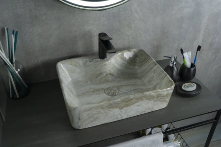 Раковина керамическая Gid Geométrico 54460 50х40 накладная цвет многоцветный 1 отверстие под смеситель