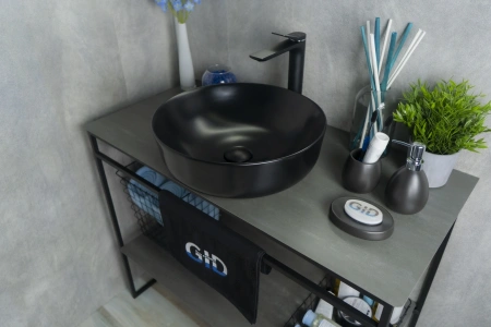 Раковина керамическая Gid Esfera 52224 40х40 накладная цвет черный без отверстий под смеситель