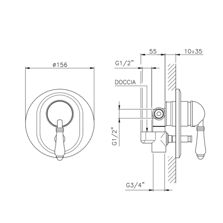 Смеситель для душа Nicolazzi El Capitan 3460CR75 встраиваемый в стену хром (внешняя часть)