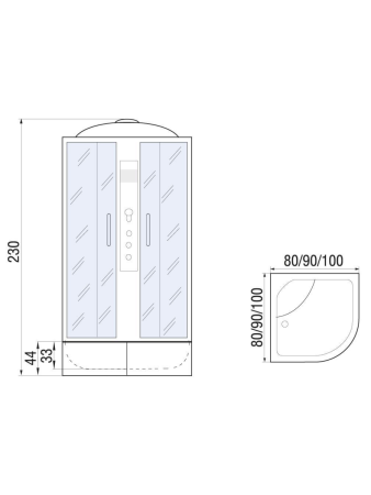 Душевая кабина River DUNAY 10000006195 100х100 четверть круга с крышей ориентация универсальная