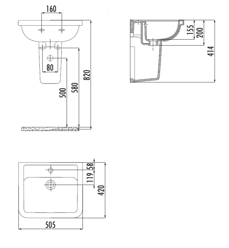 Раковина из сантехнического фарфора Creavit Key KY050-00CB00E-0000 51х42 подвесная цвет белый - фото 2