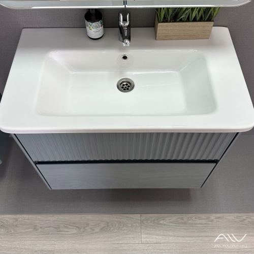 Тумба с раковиной Alavann Wave ALV1113000 80х46х62 подвесная цвет серый - фото 4