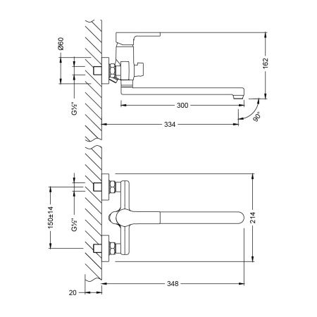 Смеситель для ванны LeMark Aura LM0651CH настенный хром