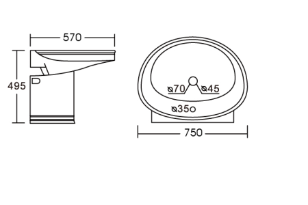 Раковина из санфаянса CeramaLux 1414 75х57 подвесная цвет белый 1 отверстие под смеситель