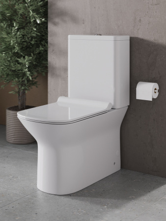 Унитаз напольный с бачком Agger AT02000 белый с сиденьем микролифт безободковый душевой смыв