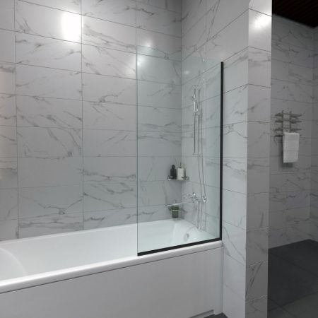 Душевая шторка на ванну Тритон Статик-Блэк Щ0000067407 50х140 стекло прозрачное профиль черный ориентация универсальная