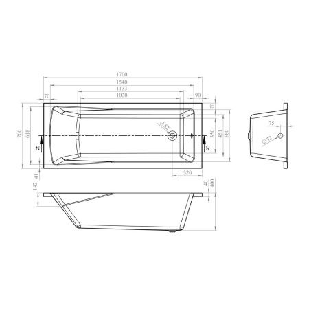 Ванна акриловая Lavinia Boho One 37010070 170х70 встраиваемая прямоугольная без каркаса
