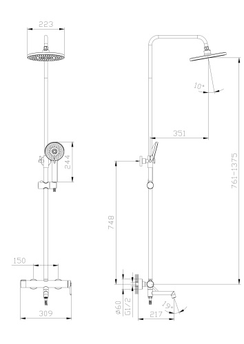 Душевая стойка Rush  ST4235-80 настенная цвет хром - фото 2