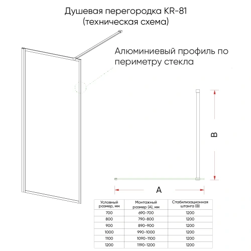Душевая перегородка Veconi Korato KR81B-110-01-C8 110х200 стекло прозрачное профиль черный - фото 3