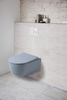 Унитаз подвесной Vincea Evo VT1-34SMO голубой матовый с сиденьем микролифт безободковый душевой смыв