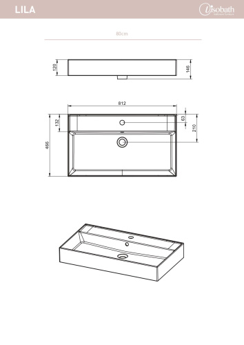 Раковина керамическая Visobath Lila 73518 80х48 встраиваемая цвет белый глянцевый 1 отверстие под смеситель - фото 2