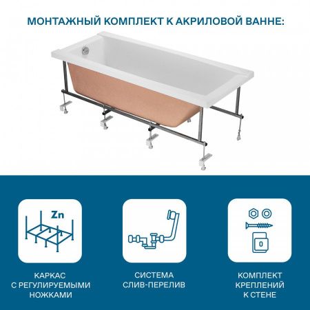 Ванна акриловая Santek Санторини 1WH302497 150х70 пристенная прямоугольная без каркаса