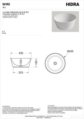 Раковина керамическая Hidra Wire W1/006 40х40 накладная цвет белый без отверстий под смеситель