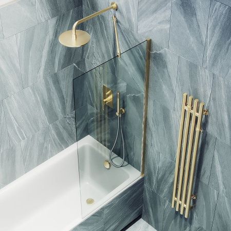 Душевая шторка на ванну Maybah Glass MGV-62-3ш 40х140 стекло прозрачное профиль золото ориентация универсальная