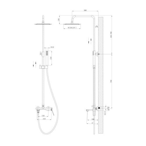 Душевая стойка Esko ST1425SHAGold настенная цвет золотой сатин - фото 3