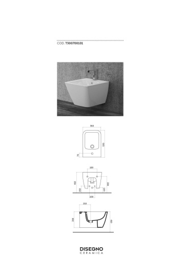 Биде Disegno Ceramica Touch3 T300700101 подвесное - фото 2