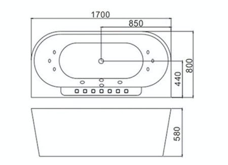 Ванна акриловая Frank 20151110 170х80 пристенная овальная с каркасом
