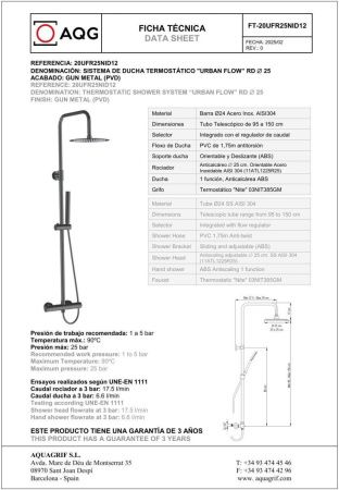 Душевая стойка AQG Urban Flow 20UFR25NID12 настенная цвет оружейная сталь