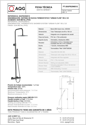 Душевая стойка AQG Urban Flow 20UFR25NID12 настенная цвет оружейная сталь - фото 2
