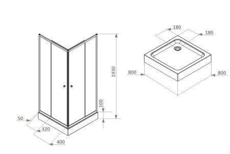 Душевой уголок Parly ZFQ81B 80х80 стекло матовое профиль черный с поддоном