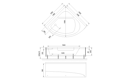 Ванна акриловая Royal Bath ROJO RB375201 150х150 угловая четверть круга без каркаса