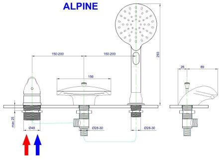 Смеситель Royal Bath ALPINE RB2102 на борт ванны серебро