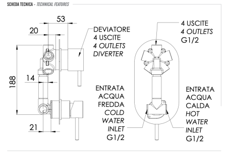 Смеситель для душа Remer X Style X94NO встраиваемый в стену черный