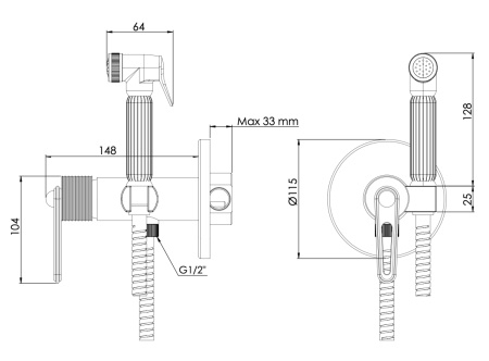 Гигиенический душ со смесителем Daniel BY645DCZ15 черный