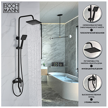 Душевая стойка BOCH MANN ECO Quadro Black BM8427 настенная цвет черный