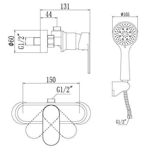 Смеситель для ванны и душа Savol S-600305S настенный хром - фото 2