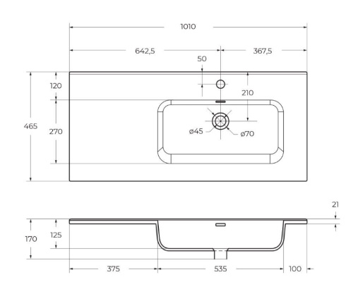 Раковина керамическая BelBagno BB1000ETL-R 101х47 накладная цвет белый глянцевый - фото 2
