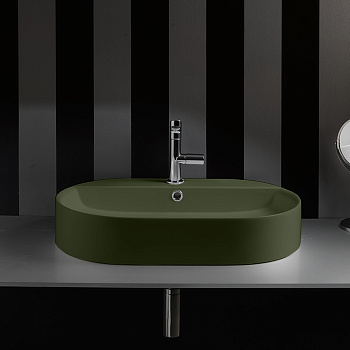 Раковина из сантехнического фарфора Kerasan Ciotola 028511*1 65х40 накладная цвет зеленый 1 отверстие под смеситель